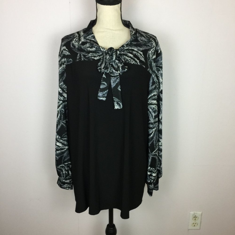 ANTTHONY Originals Blouse Tunic Top Sz 2X Womans Plus Black Long Sleeve Stretch